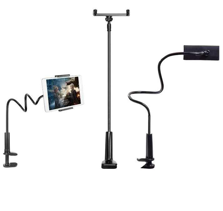 Telefoonhouder bed – Zwanenhals Tablethouder – 95cm Flexibele Arm – 360° Verstelbare Klem – Zwart-Ilumina Benelux