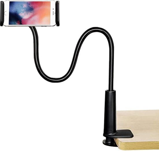 Telefoonhouder bed – Zwanenhals Tablethouder – 95cm Flexibele Arm – 360° Verstelbare Klem – Zwart-Ilumina Benelux