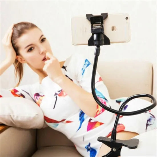 Telefoonhouder bed/bureau – Flexibele zwanenhals arm – Klem clip – 360° verstelbaar – Zwart-Ilumina Benelux