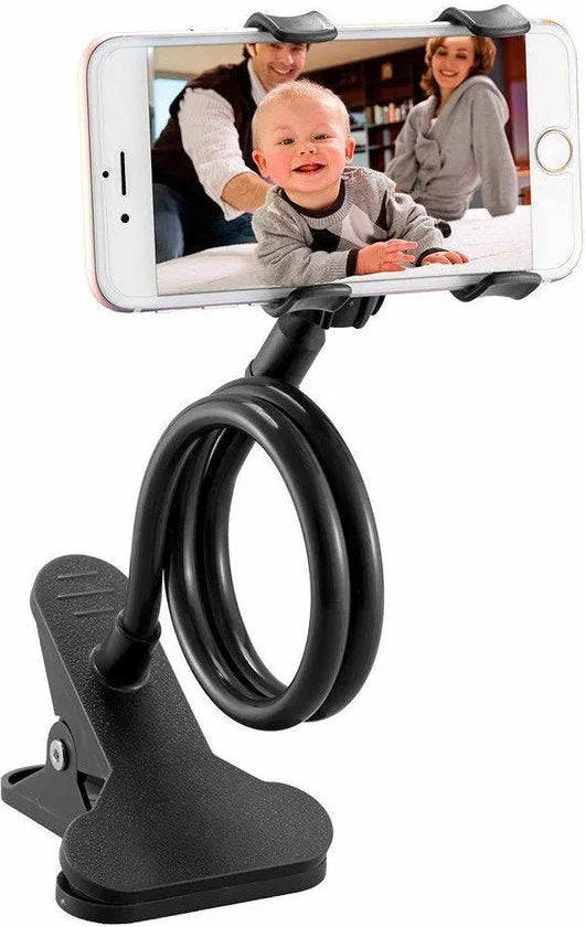 Telefoonhouder bed/bureau – Flexibele zwanenhals arm – Klem clip – 360° verstelbaar – Zwart-Ilumina Benelux