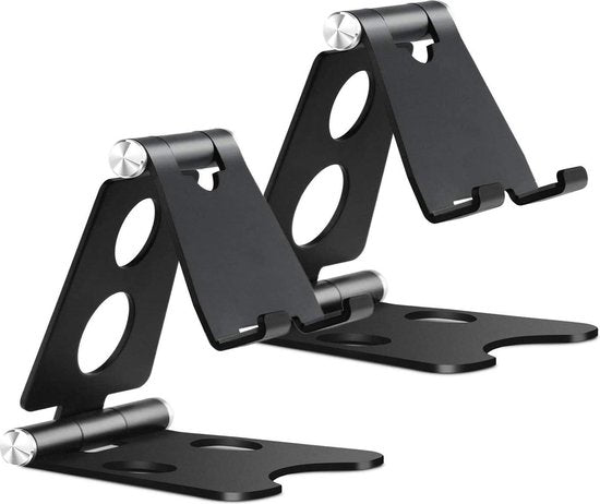 Telefoonhouder bureau – 2-pack aluminium verstelbare telefoonstandaard – 270° opvouwbaar – Anti-slip – Zilver-Ilumina Benelux