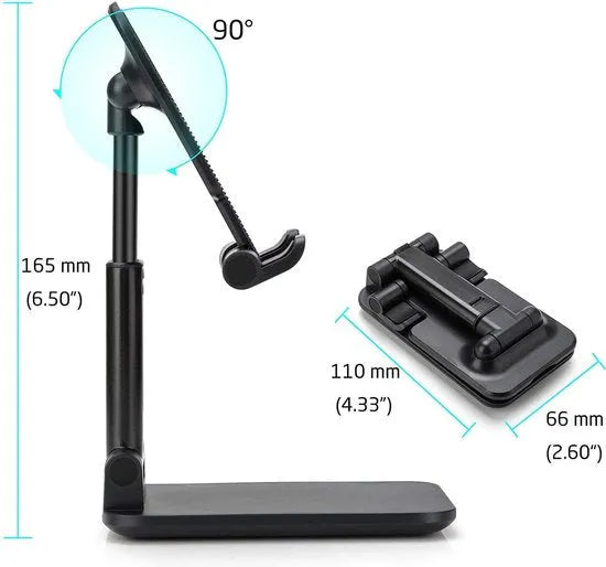 Telefoonhouder bureau – 360° opvouwbaar – Verstelbaar multihoek – Voor smartphone & iPad Mini – Zwart-Ilumina Benelux
