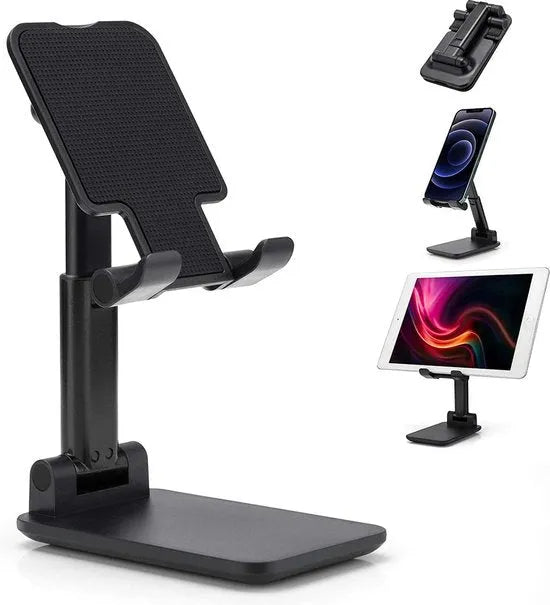 Telefoonhouder bureau – 360° opvouwbaar – Verstelbaar multihoek – Voor smartphone & iPad Mini – Zwart-Ilumina Benelux