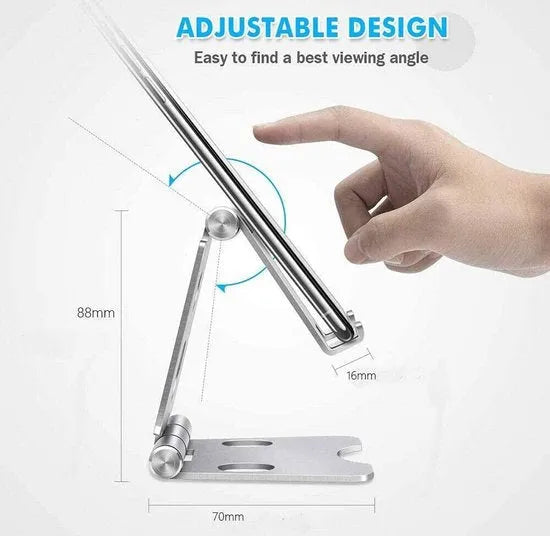 Telefoonhouder bureau – Aluminium telefoonstandaard – Voor smartphone & tablet – Stevig en verstelbaar – Zilver-Ilumina Benelux