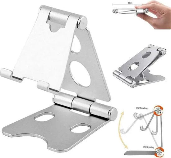 Telefoonhouder bureau – Aluminium telefoonstandaard – Voor smartphone & tablet – Stevig en verstelbaar – Zilver-Ilumina Benelux