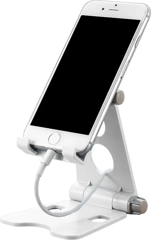 Telefoonhouder bureau – Opvouwbaar & Verstelbaar – Voor Smartphone & Tablet – Kabelmanagement – Wit-Ilumina Benelux