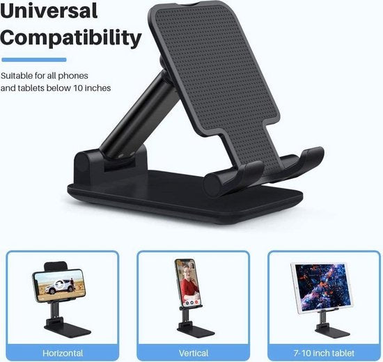 Telefoonhouder bureau – Opvouwbare verstelbare standaard 4-13 inch – Anti-slip pocketformaat – Geschikt voor iPhone/iPad/Samsung – Zwart-Ilumina Benelux