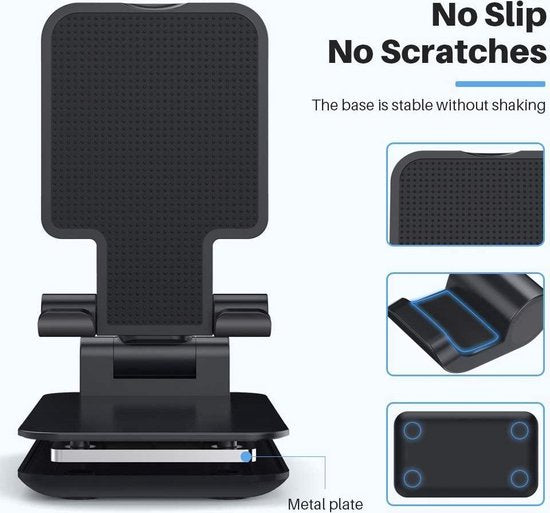 Telefoonhouder bureau – Opvouwbare verstelbare standaard 4-13 inch – Anti-slip pocketformaat – Geschikt voor iPhone/iPad/Samsung – Zwart-Ilumina Benelux