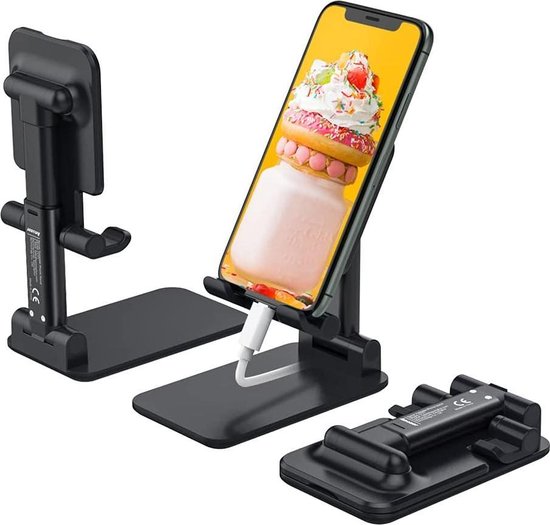 Telefoonhouder bureau – Opvouwbare verstelbare standaard 4-13 inch – Anti-slip pocketformaat – Geschikt voor iPhone/iPad/Samsung – Zwart-Ilumina Benelux