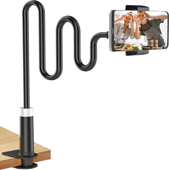Telefoonhouder bureau – Zwanenhals 95cm flexibel – 360° verstelbare clip – Anti-slip klem – Zwart-Bureauhouders-Ilumina Benelux