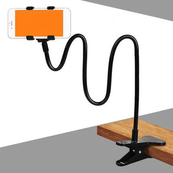 Telefoonhouder bureau – Zwanenhals met klem – Flexibele arm voor bed & tafel – Universeel smartphonehouder – Zwart-Ilumina Benelux
