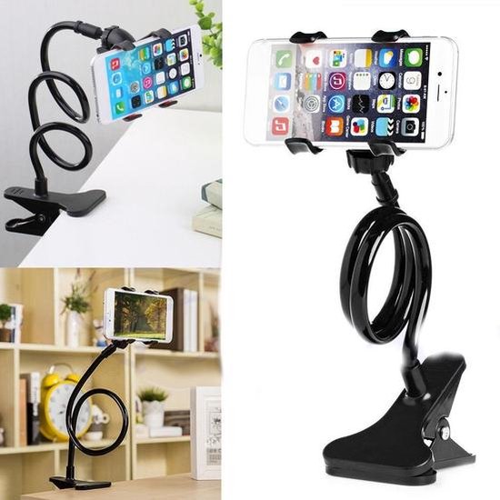 Telefoonhouder bureau – Zwanenhals met klem – Flexibele arm voor bed & tafel – Universeel smartphonehouder – Zwart-Ilumina Benelux