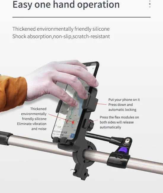 Telefoonhouder fiets – 360° draaibaar telefoon mount – Anti-slip schokbestendig – Universele navigatieclip – Zwart-Ilumina Benelux