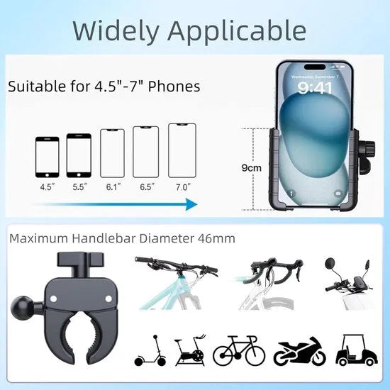 Telefoonhouder fiets – 360° draaibaar – Universeel 4,5-7 inch – Verstelbare klem – Zwart-Ilumina Benelux