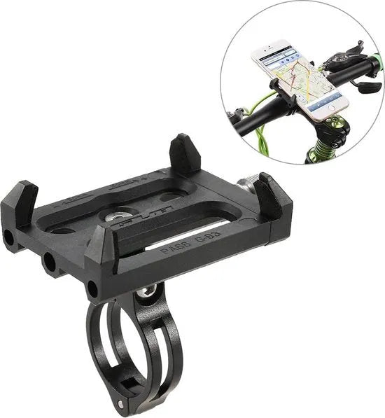 Telefoonhouder fiets – Aluminium stuur- en spiegelmontage – Voor fiets motor scooter brommer – Stevig klem – Zwart-Ilumina Benelux