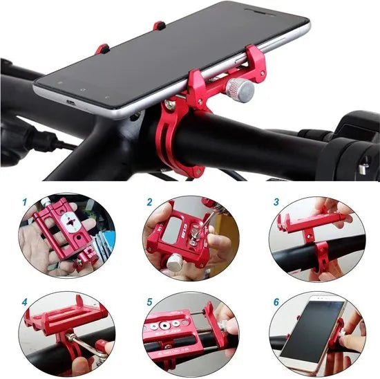 Telefoonhouder fiets – Aluminium stuur- en spiegelmontage – Voor fiets motor scooter brommer – Stevig klem – Zwart-Ilumina Benelux