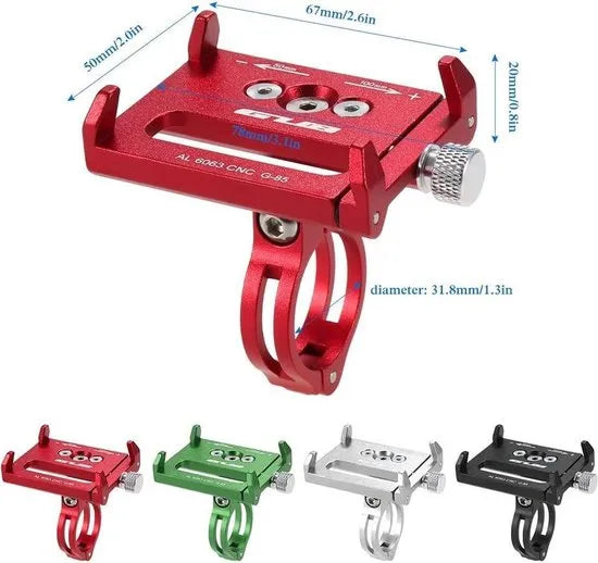 Telefoonhouder fiets – Aluminium stuurhouder – Voor motor, fiets & scooter – Trillingsbestendig – Rood-Ilumina Benelux