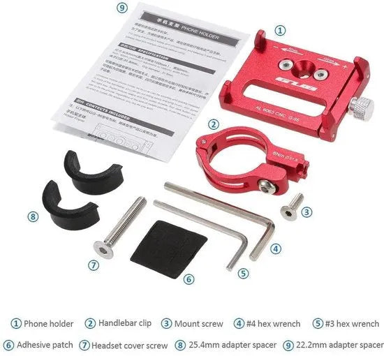 Telefoonhouder fiets – Aluminium stuurhouder – Voor motor, fiets & scooter – Trillingsbestendig – Rood-Ilumina Benelux