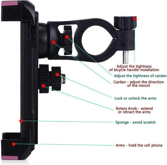 Telefoonhouder fiets – Anti-schok – 360° draaibaar & verstelbaar – Universeel voor e-bike, step, fatbike, scooter – Zwart-Ilumina Benelux