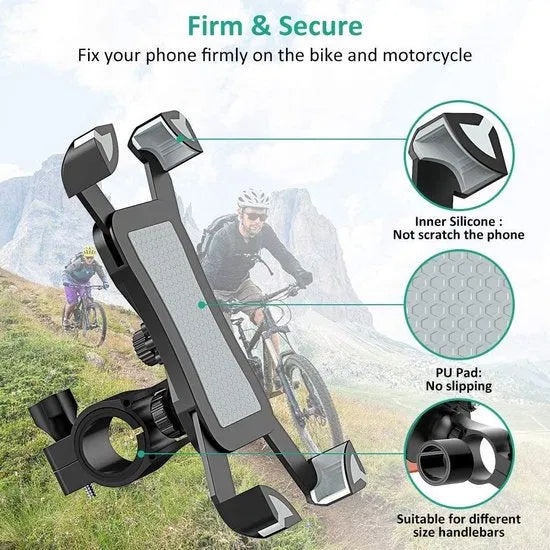 Telefoonhouder fiets – Motorfiets stuurhouder – 360° draaibaar – Universeel tot 7 inch – Zwart-Ilumina Benelux