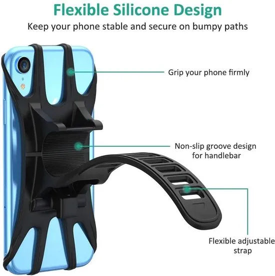 Telefoonhouder fiets – Siliconen stuurhouder – 360° draaibaar – Universeel 4-6,5 inch smartphone – Zwart-Ilumina Benelux