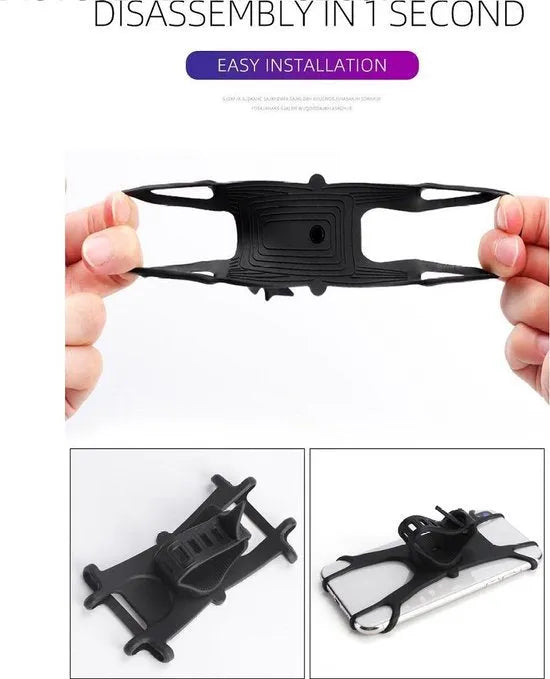 Telefoonhouder fiets – Siliconen stuurhouder – 360° klem – Voor 4-6.5 inch smartphones – Zwart-Ilumina Benelux