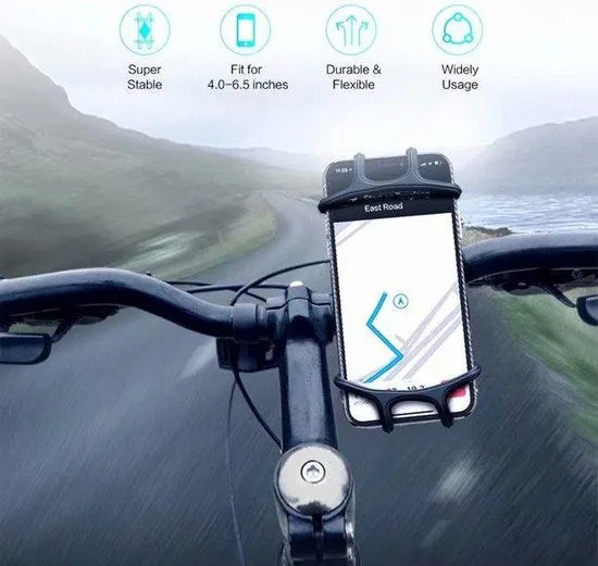 Telefoonhouder fiets – Siliconen stuurhouder motorfiets – Geschikt voor 4-6.5 inch smartphone – Anti slip – Zwart-Ilumina Benelux