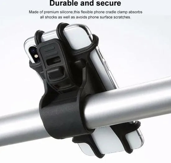 Telefoonhouder fiets – Siliconen stuurhouder motorfiets – Geschikt voor 4-6.5 inch smartphone – Anti slip – Zwart-Ilumina Benelux