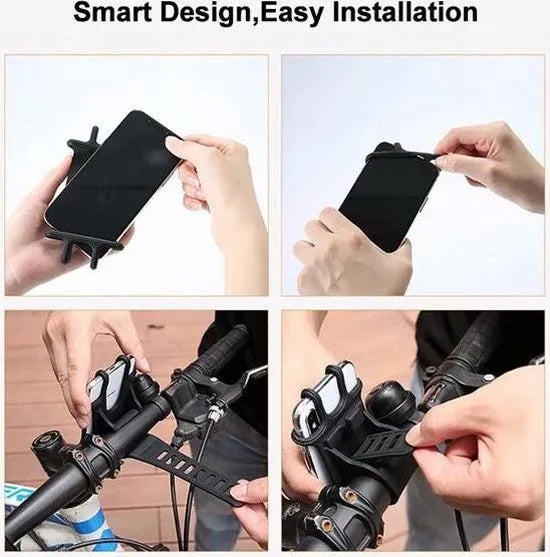 Telefoonhouder fiets – Siliconen stuurhouder motorfiets – Geschikt voor 4-6.5 inch smartphone – Anti slip – Zwart-Ilumina Benelux
