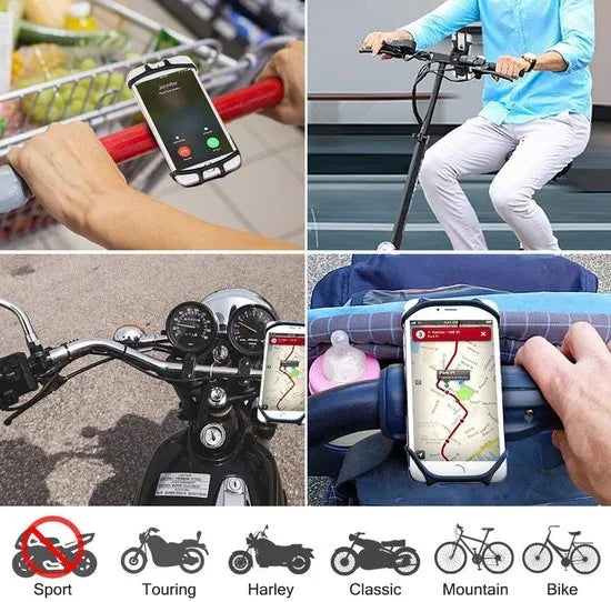 Telefoonhouder fiets – Siliconen stuurhouder – Universeel – Voor mountainbike & motor – Zwart-Ilumina Benelux