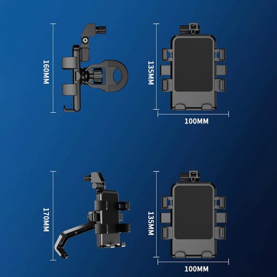 Telefoonhouder fiets – Universele gsm houder met zonneklep – Verstelbare telefoonstandaard – Stevige klem – Zwart-Ilumina Benelux
