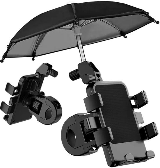 Telefoonhouder fiets – Universele gsm houder met zonneklep – Verstelbare telefoonstandaard – Stevige klem – Zwart-Ilumina Benelux