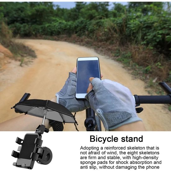 Telefoonhouder fiets – Universele gsm houder met zonneklep – Verstelbare telefoonstandaard – Stevige klem – Zwart-Ilumina Benelux