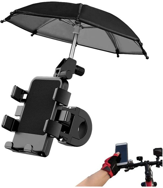 Telefoonhouder fiets – Universele gsm houder met zonneklep – Verstelbare telefoonstandaard – Stevige klem – Zwart-Ilumina Benelux