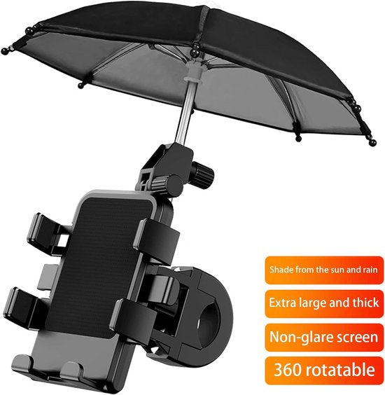 Telefoonhouder fiets – Universele gsm houder met zonneklep – Verstelbare telefoonstandaard – Stevige klem – Zwart-Ilumina Benelux
