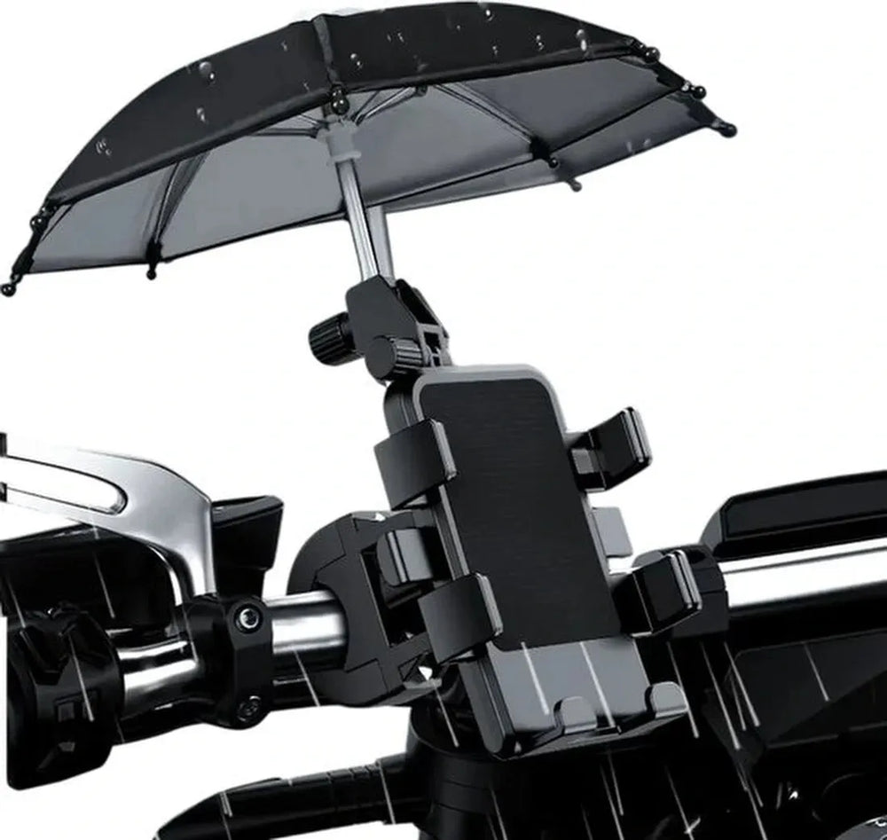 Telefoonhouder fiets – Universele gsm houder met zonneklep – Verstelbare telefoonstandaard – Stevige klem – Zwart-Ilumina Benelux