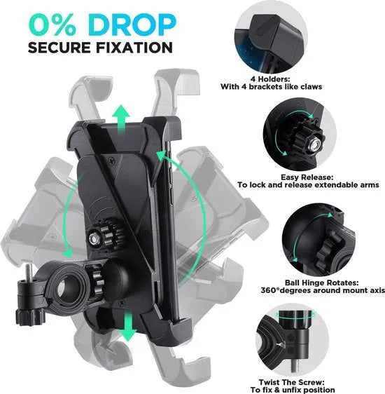 Telefoonhouder fiets – Universele stuur- en spiegelhouder – Voor fiets/motor/scooter – 360° draaibaar – Zwart-Ilumina Benelux