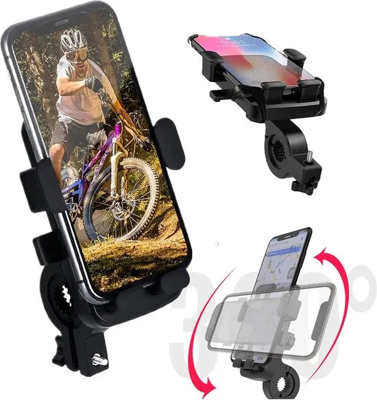 Telefoonhouder fiets – Universele stuurhouder – 360° draaibaar – Voor smartphone scooter brommer motor – Zwart-Ilumina Benelux