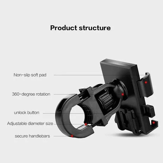 Telefoonhouder fiets – Voor fiets & motor – 360° draaibaar – Stevige klem – Zwart-Ilumina Benelux