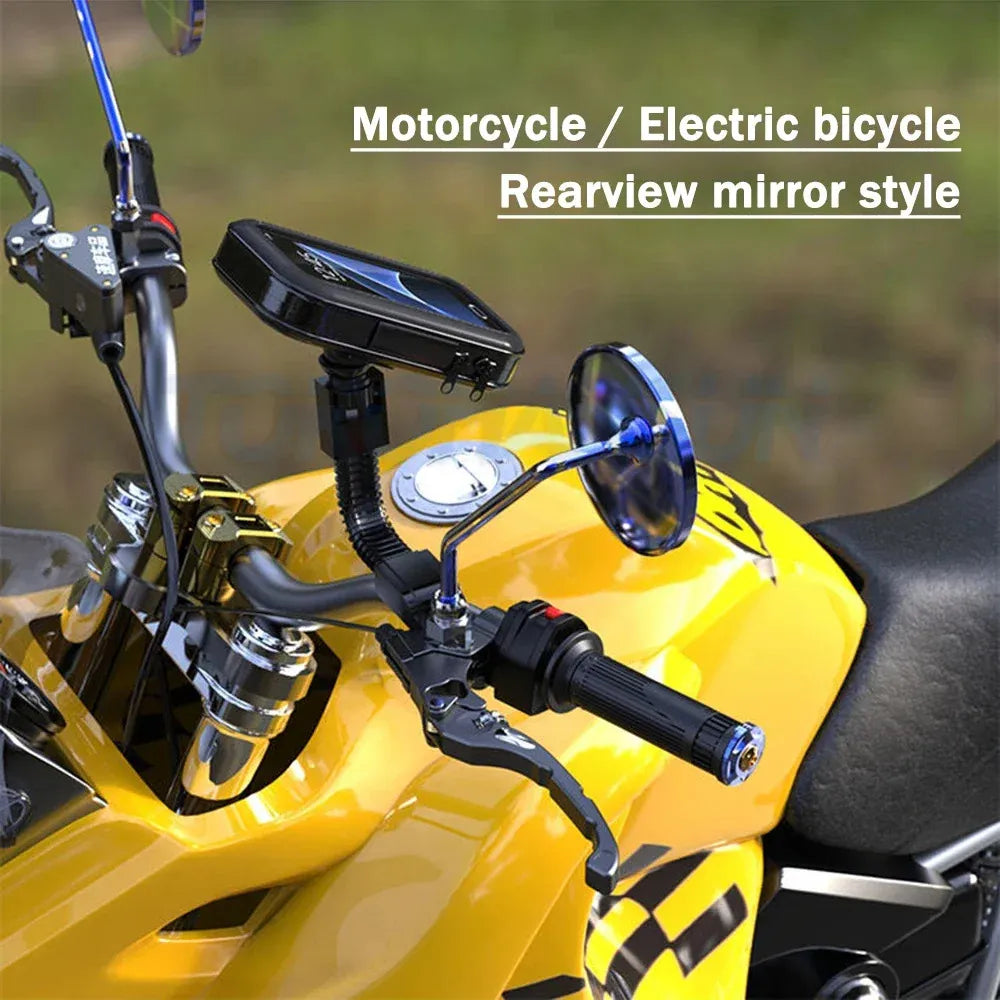 Telefoonhouder motor – Spiegelmontage – Waterdichte telefoontas – Voor scooter & fiets – Zwart-Telefoonhouders-Ilumina Benelux
