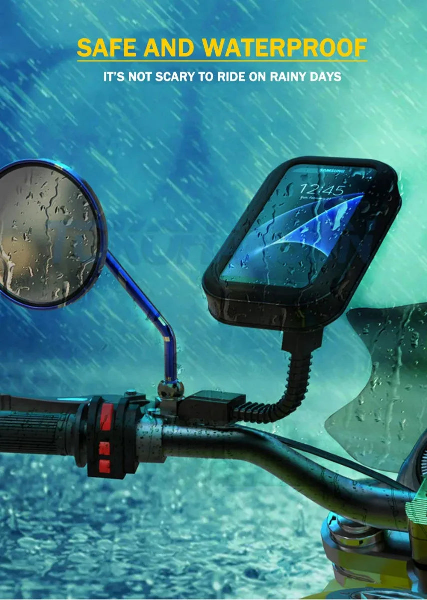 Telefoonhouder motor – Spiegelmontage – Waterdichte telefoontas – Voor scooter & fiets – Zwart-Telefoonhouders-Ilumina Benelux