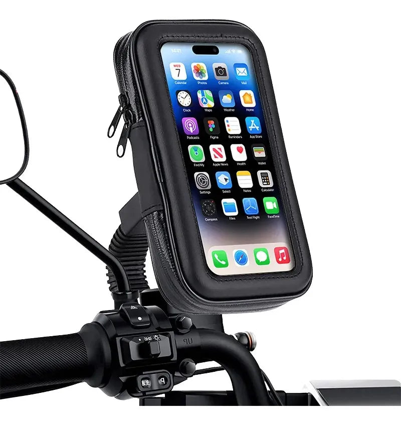 Telefoonhouder motor – Spiegelmontage – Waterdichte telefoontas – Voor scooter & fiets – Zwart-Telefoonhouders-Ilumina Benelux