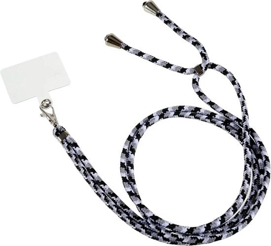 Telefoonkoord universeel – Schouder- en nekriem touw – Telefoonketting & hanger – Sleutelhanger/ID-badgehouder – Zwart/Wit-Telefoonkoord-Ilumina Benelux