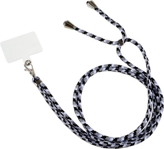 Telefoonkoord universeel – Schouder- en nekriem touw – Telefoonketting & hanger – Sleutelhanger/ID-badgehouder – Zwart/Wit-Telefoonkoord-Ilumina Benelux