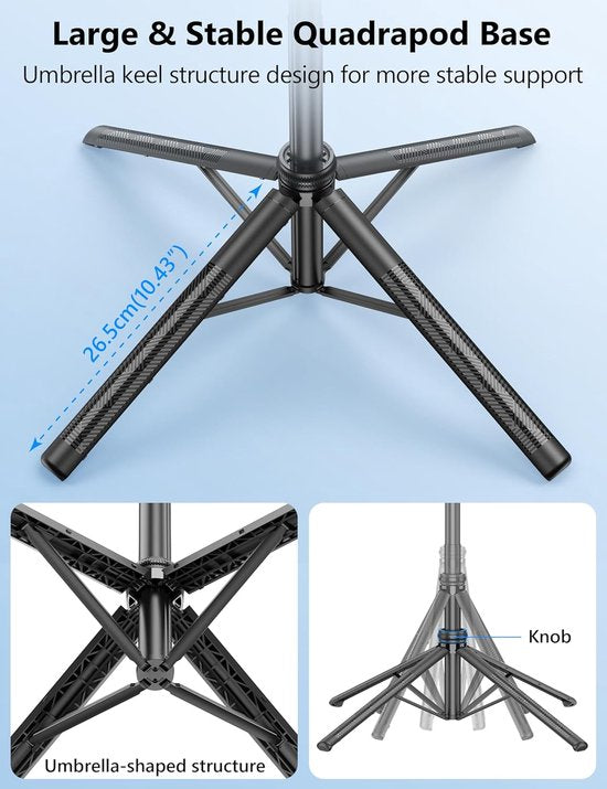 Telefoonstatief – Auto Face Tracking 360° Rotatie – Selfie Stick Quadrapod Aluminium – Afstandsbediening – Zwart