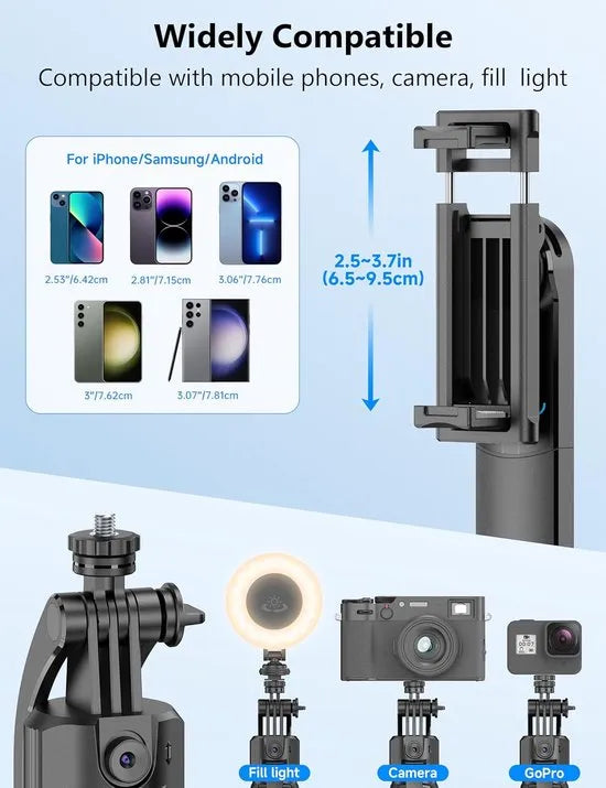 Telefoonstatief – Auto Face Tracking 360° Rotatie – Selfie Stick Quadrapod Aluminium – Afstandsbediening – Zwart-Selfiesticks-Ilumina Benelux