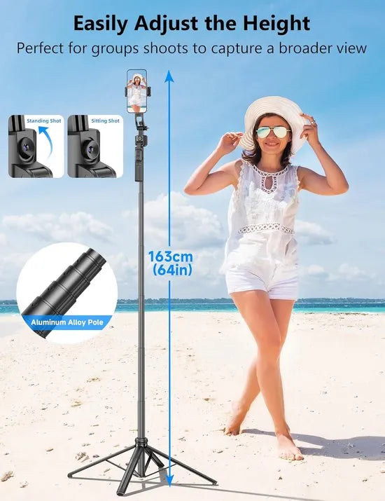 Telefoonstatief – Auto Face Tracking 360° Rotatie – Selfie Stick Quadrapod Aluminium – Afstandsbediening – Zwart-Selfiesticks-Ilumina Benelux