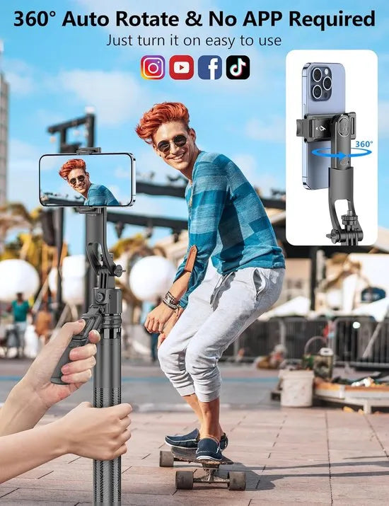 Telefoonstatief – Auto Face Tracking 360° Rotatie – Selfie Stick Quadrapod Aluminium – Afstandsbediening – Zwart-Selfiesticks-Ilumina Benelux