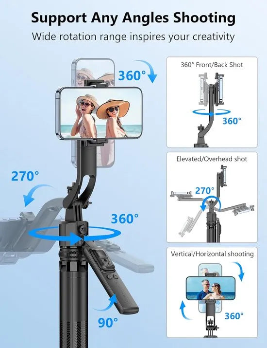 Telefoonstatief – Auto Face Tracking 360° Rotatie – Selfie Stick Quadrapod Aluminium – Afstandsbediening – Zwart-Selfiesticks-Ilumina Benelux