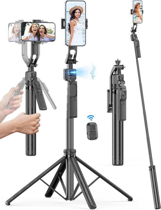 Telefoonstatief – Auto Face Tracking 360° Rotatie – Selfie Stick Quadrapod Aluminium – Afstandsbediening – Zwart